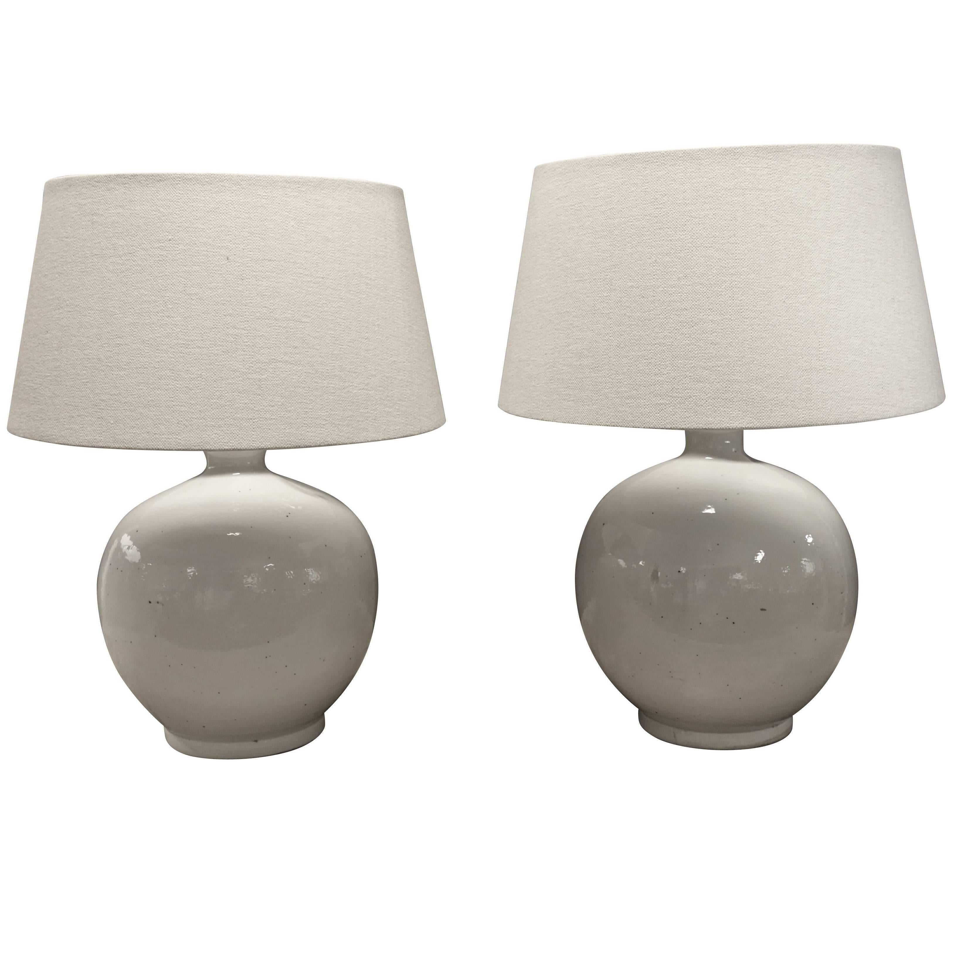 Pair of Round White Lamps, China, Contemporary