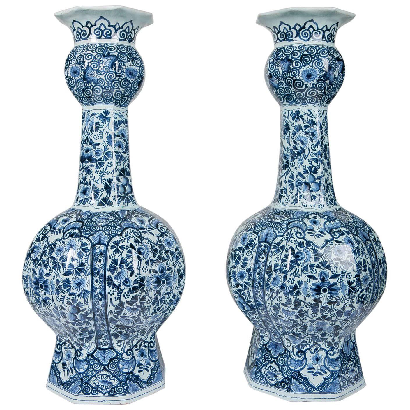 Blue and White Delft Vases Made circa 1850