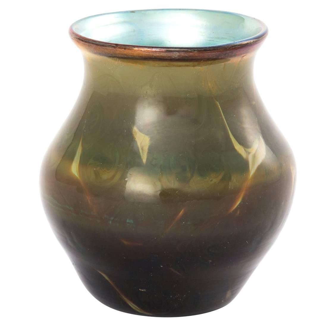 Tiffany Studio Favrile Green Glass Vase For Sale