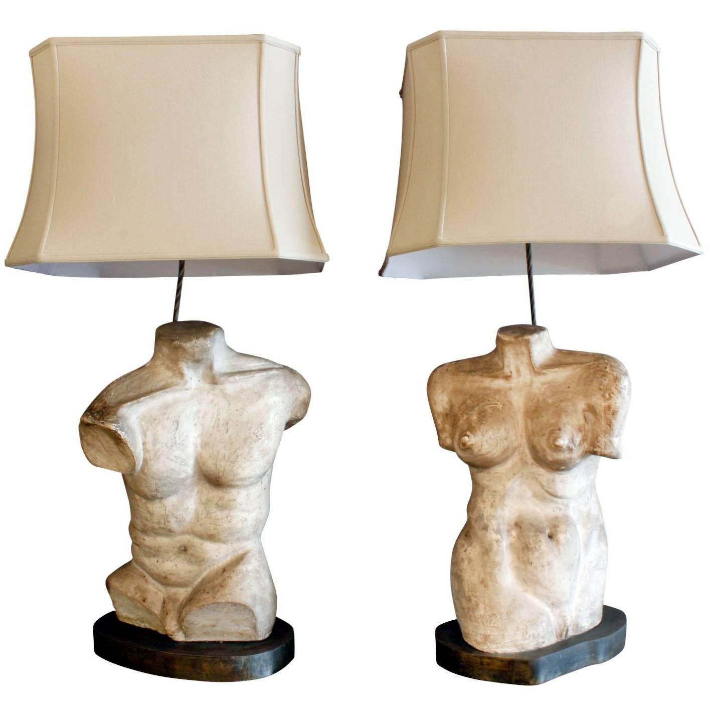 Philip & Kelvin Laverne One of a Kind Torso Table Lamps, circa 1970