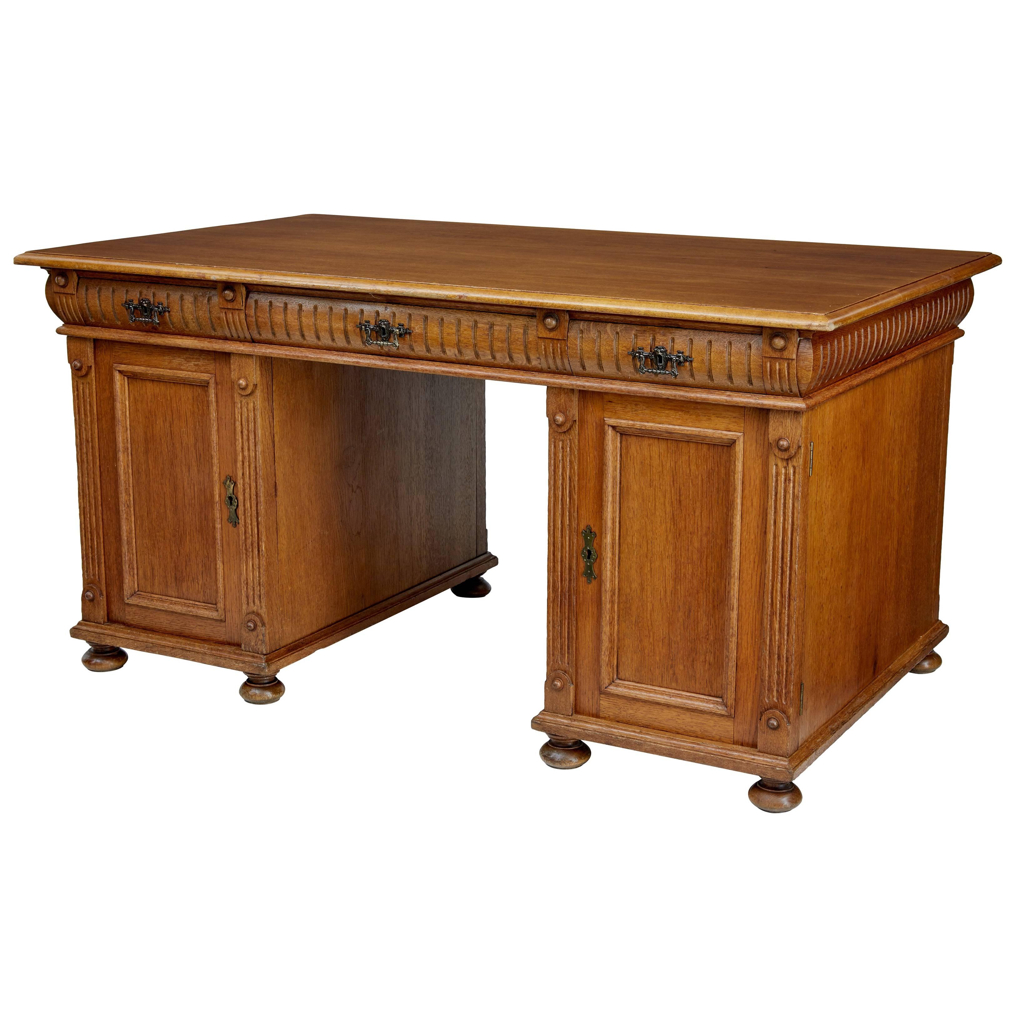 19th Century Carved Oak Pedestal Desk