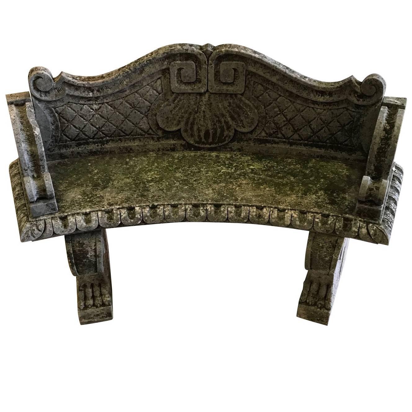 Curved Vicenza Stone Bench with Back, Italy, 1920s