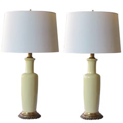 Paul Hanson Pair of 1960s Chartreuse Glazed Ceramic Lamps