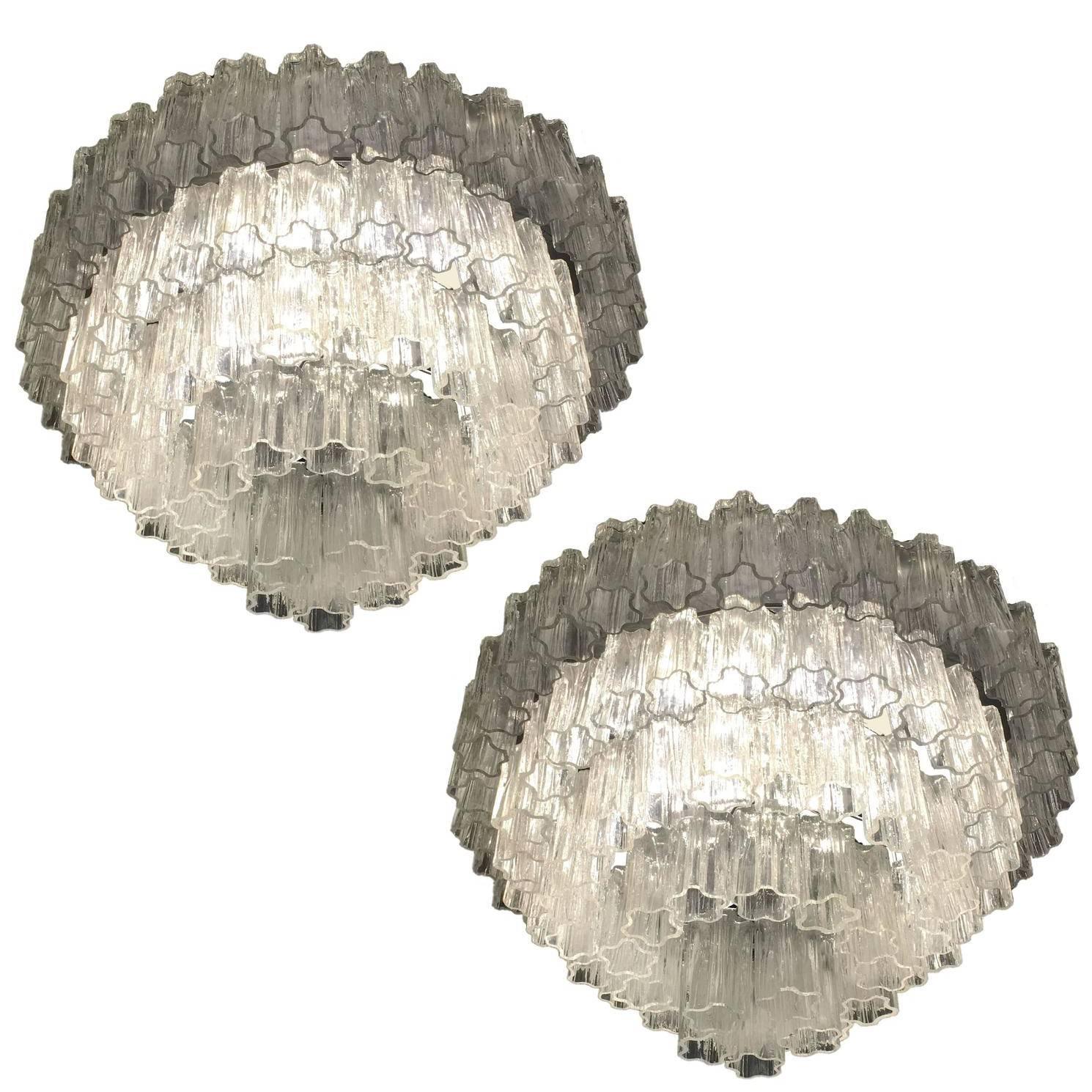 Spectacular Pair of Murano Chandeliers by Toni Zuccheri for Venini, 1960s