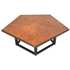 Sculptural Burled Elm, Mahogany, and Rosewood Pentagon Table by Dunbar