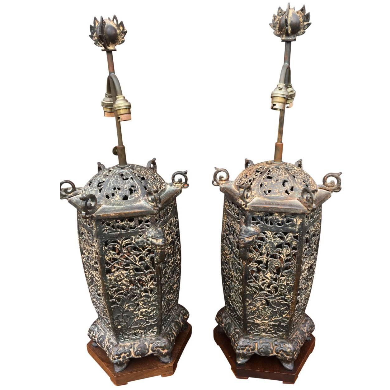 Pair of Lamps Oriental Cast Iron, circa 1950s