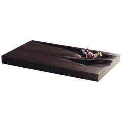 Contemporary Carved Walnut Ebonized Cutting Board with Brass Accent