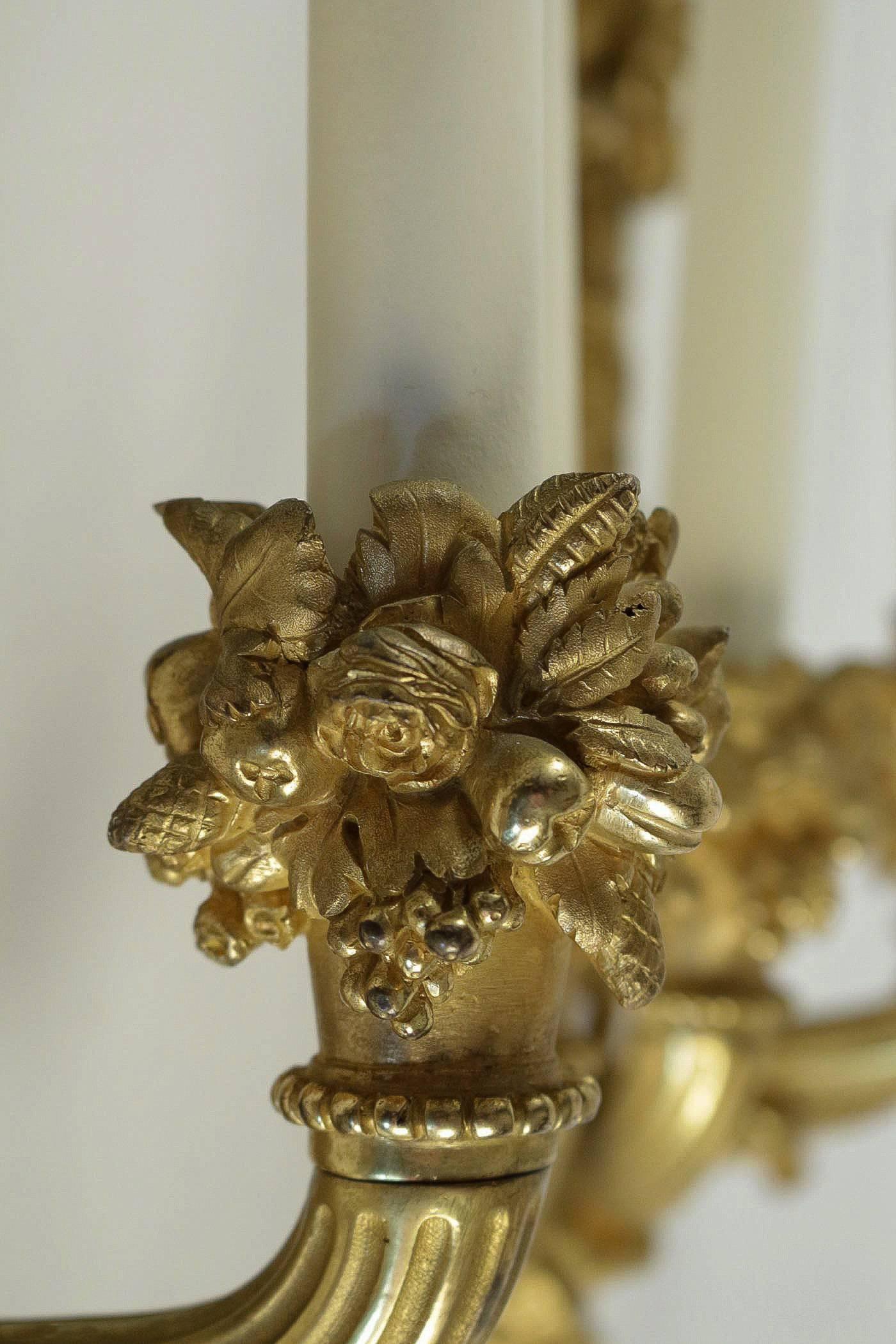 French Louis XVI Style Gilt Bronze Sconces, Mid-19th Century Circa 1850 4