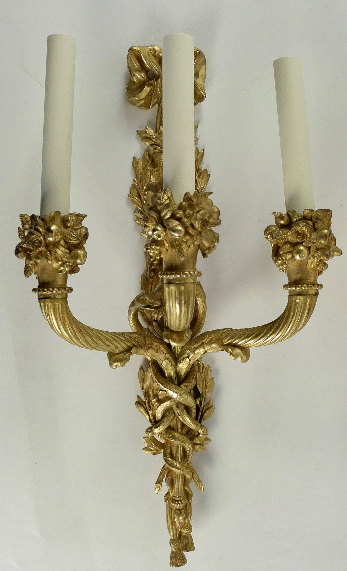 Ormolu French Louis XVI Style Gilt Bronze Sconces, Mid-19th Century Circa 1850