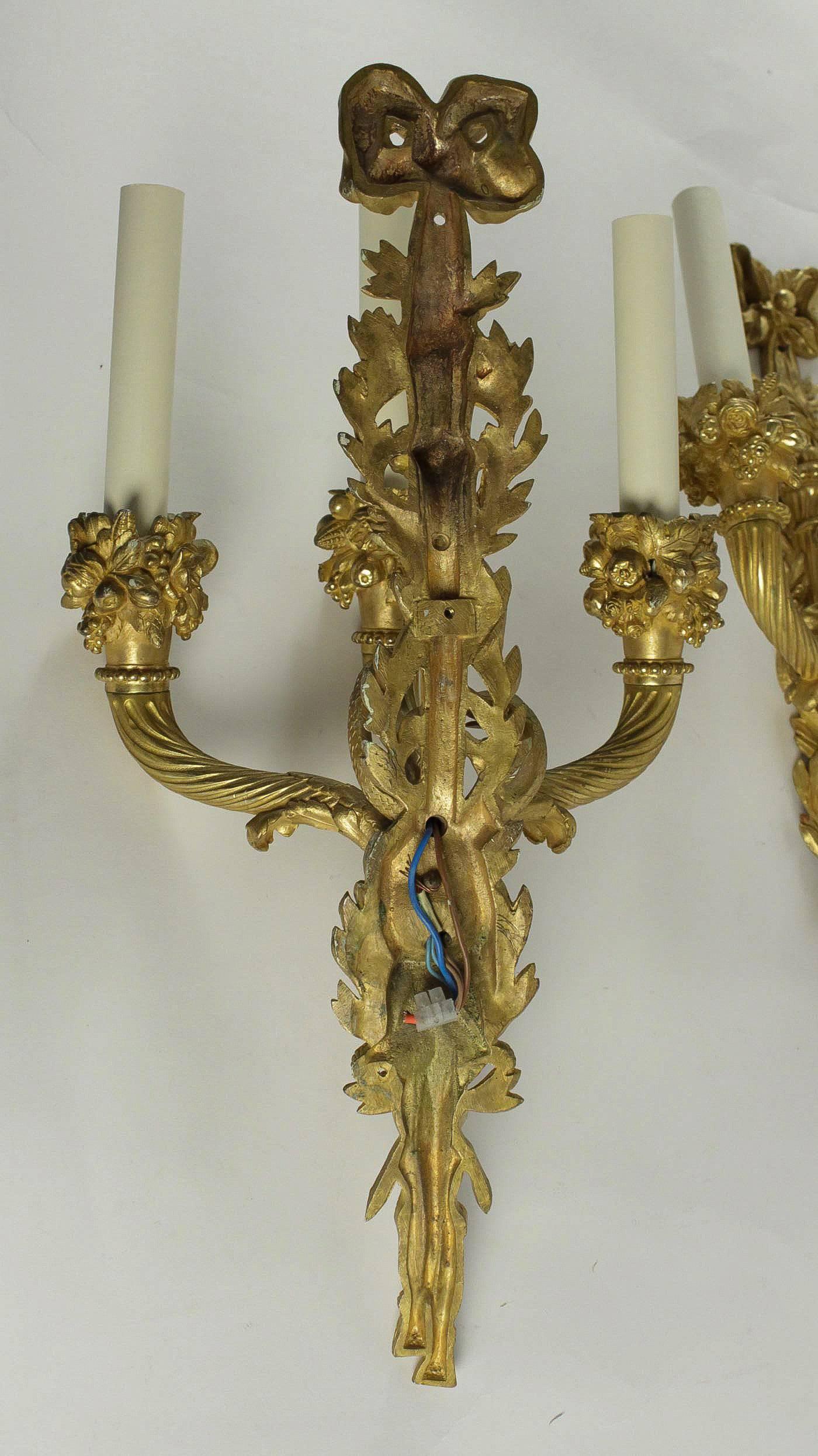 French Louis XVI Style Gilt Bronze Sconces, Mid-19th Century Circa 1850 6