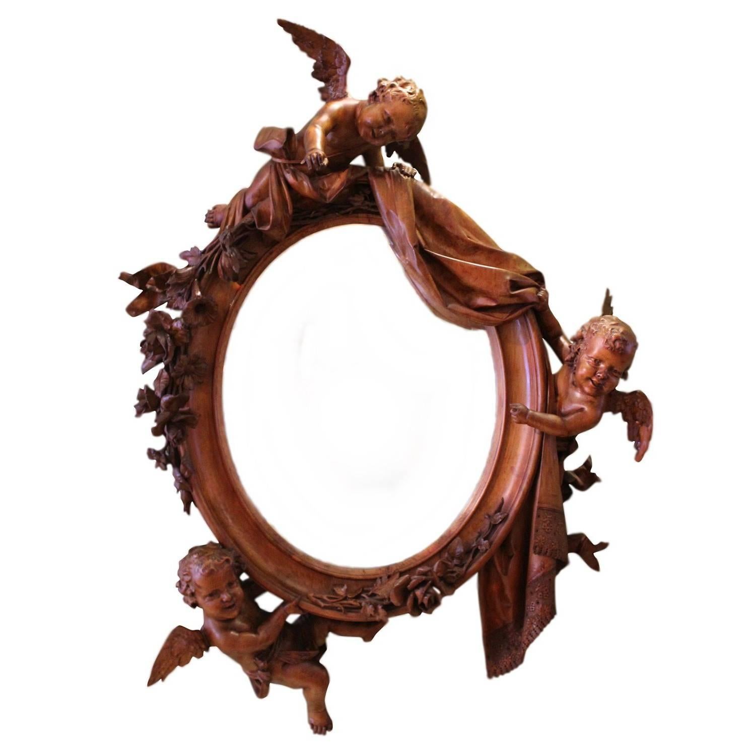 Late 19th Century Italian Ornamental Walnut Baroque Mirror For Sale