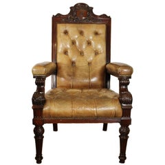 Antique ICAEW Gentleman's Chair Walnut and Leather Edwardian