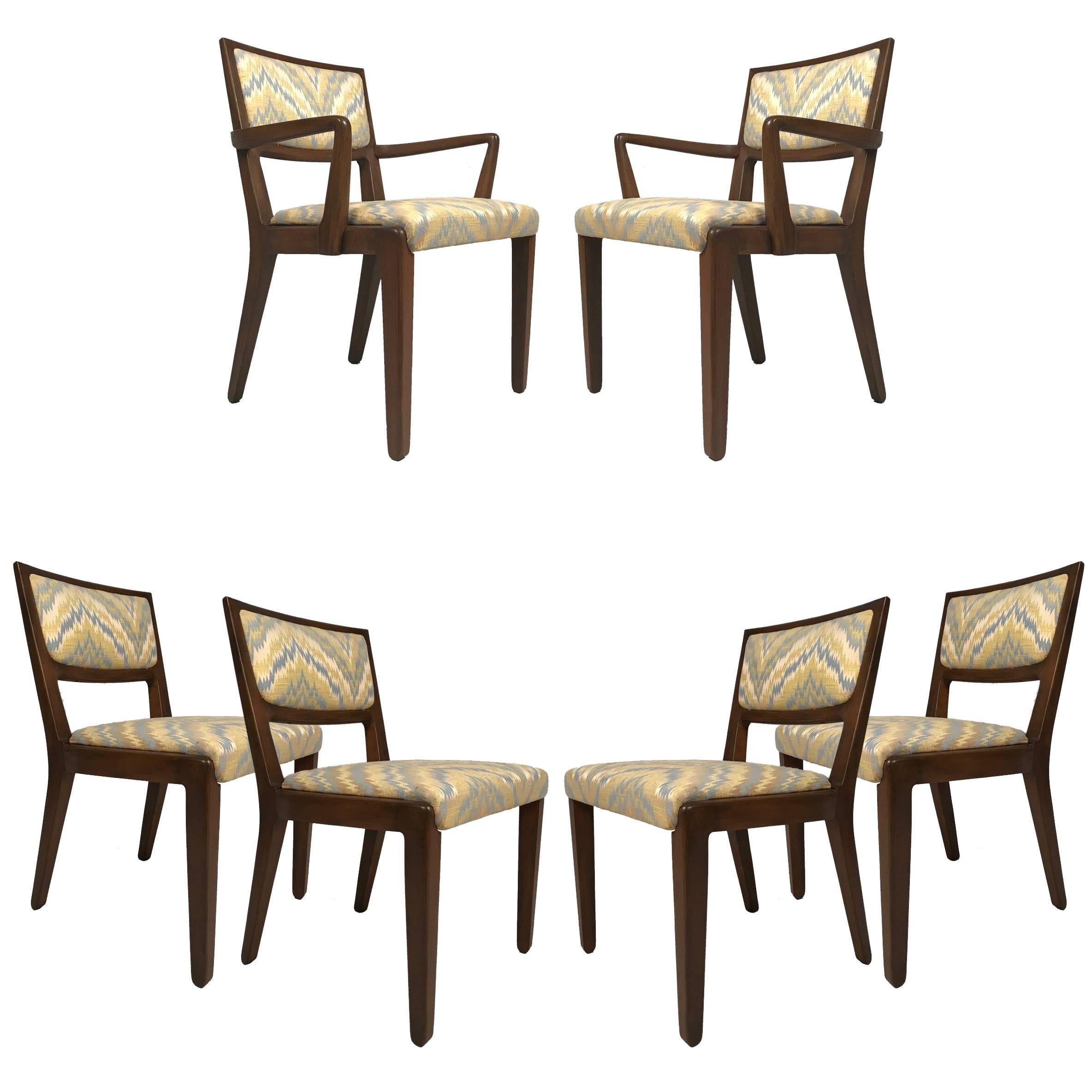 Set of 6 Edward Wormley for Drexel Dining Chairs with Chevron Upholstery