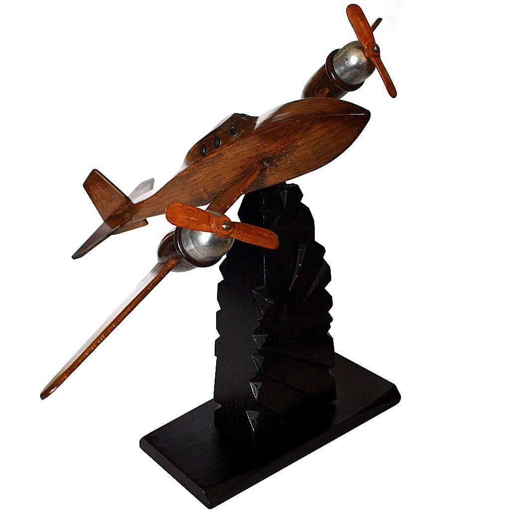 French Art Deco Desk Ornament Airplane by Anthoine Art Bois