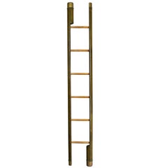 Edwardian Olive Green Leather and Brass Tack Stick Ladder