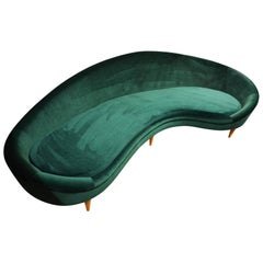 Huge Italian Green Velvet Sofa in the Style of Ico Parisi