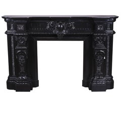 Rare Napoleon III Style Antique Fireplace in Belgian Black Marble, Rich Decor