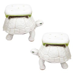 Pair of 1950s, Italian Ceramic Tortoise Garden Seat Cocktail Tables