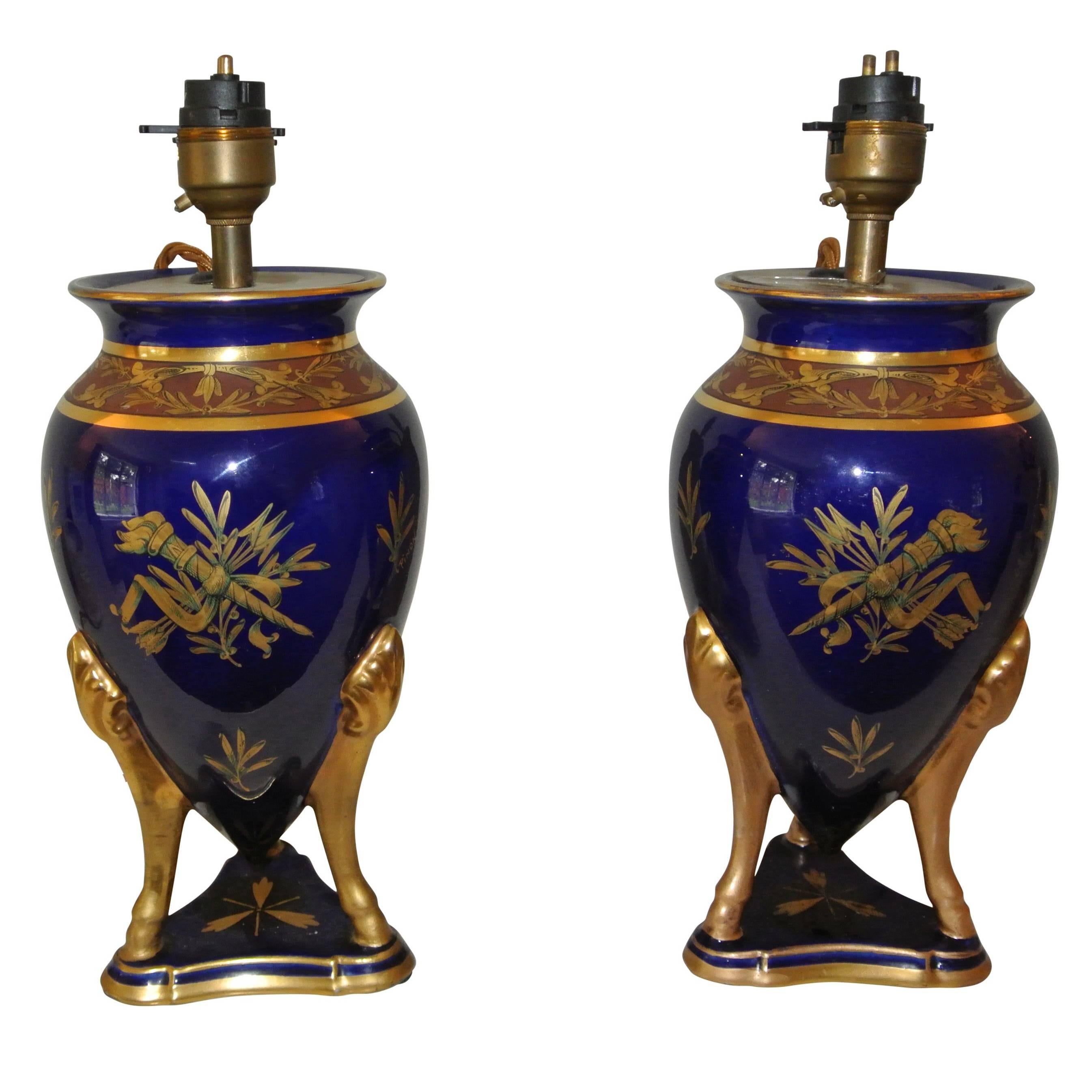 Pair of French Art Deco Faience Vase Lamps