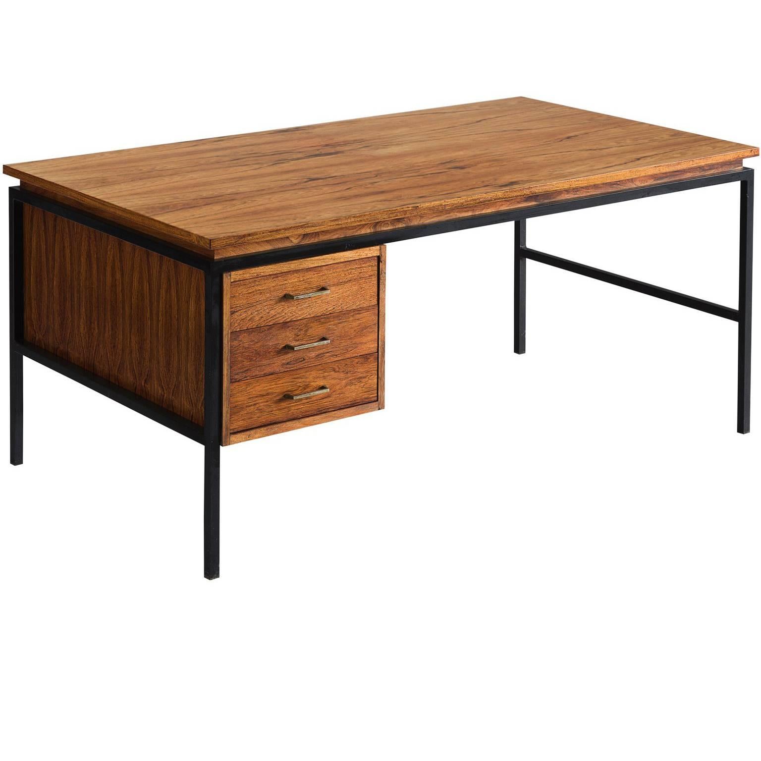 Danish Desk in Rosewood and Black Steel Frame