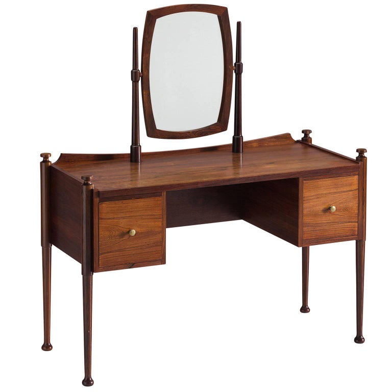Danish Free Standing Vanity Table in Rosewood and Brass, 1950s For Sale