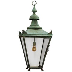 Large English Mid-19th Century Verdigris Copper Hanging Lantern, circa 1860