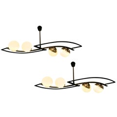 Pair of  Italian Four Globes Ceiling Lights