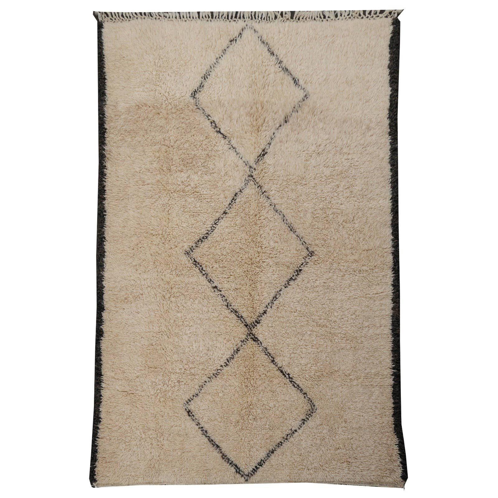 Contemporary North African Moroccan Berber Rug Ivory and Dark Brown