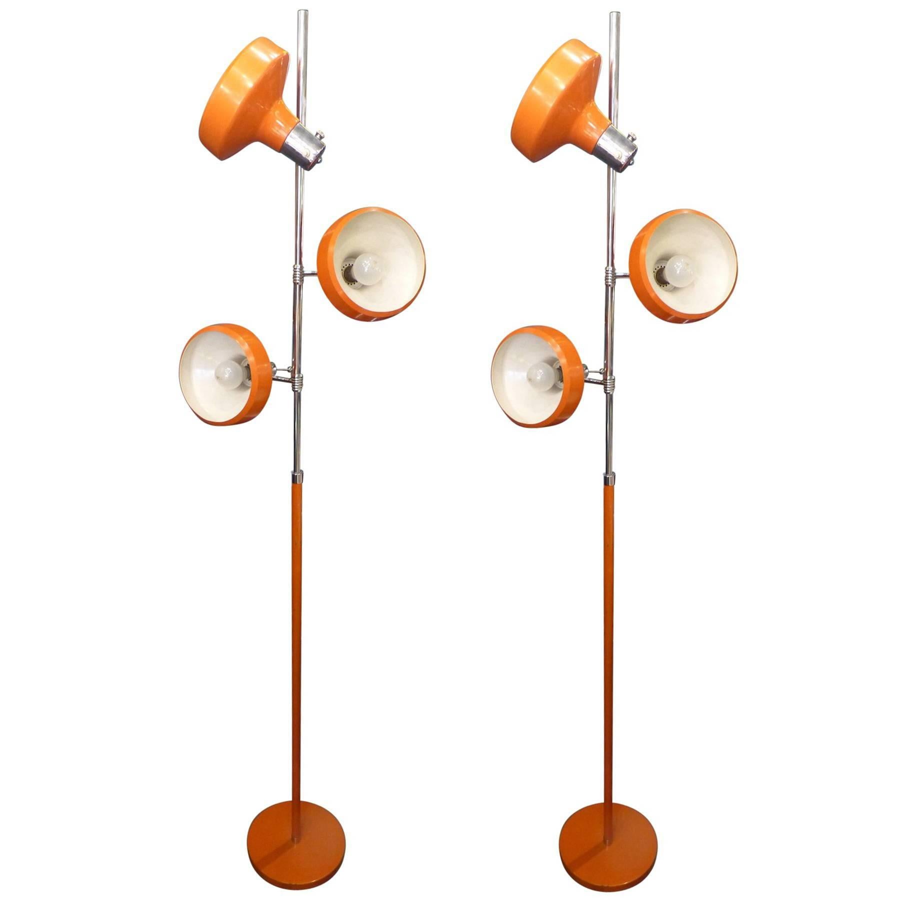 Beautiful Pair of Etienne Fermigier Orange Floor Lamp for Monix, circa 1960