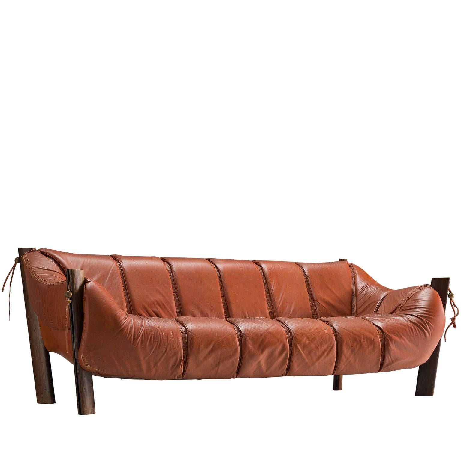 Percival Lafer Three-Seat Sofa in Red Leather