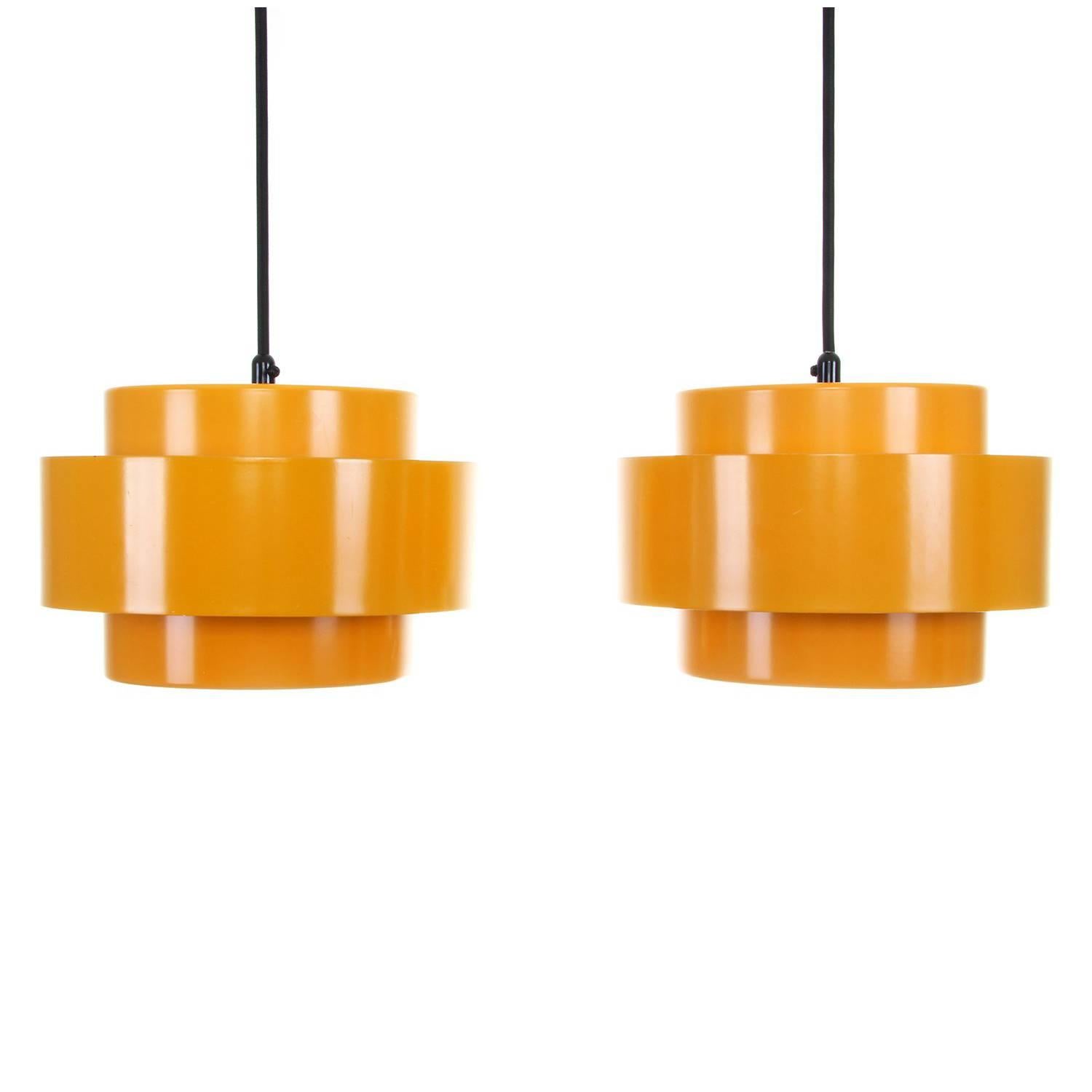 JUNO, Sunny Yellow Pendant Pair by Jo Hammerborg in 1969 for Fog & Morup