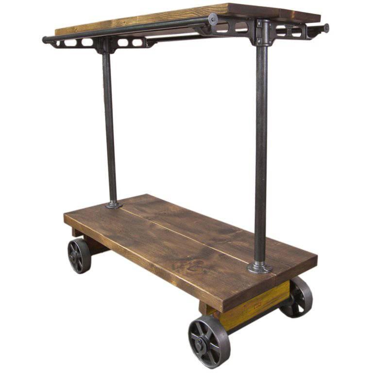 Retail Garment Hanging Rolling Rack / Cart on Castors, Cast Iron and Wood