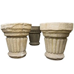 French Reconstituted Stone Pillar Style Planters, circa 1910