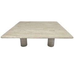 Rare table basse en travertin Angelo Mangiarotti pour Up&Up, Italie