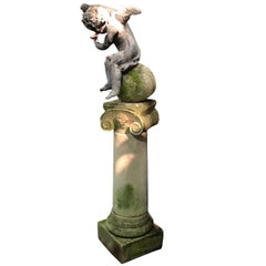 Regency Leaded Cherub on Limestone Column, England, circa 1820