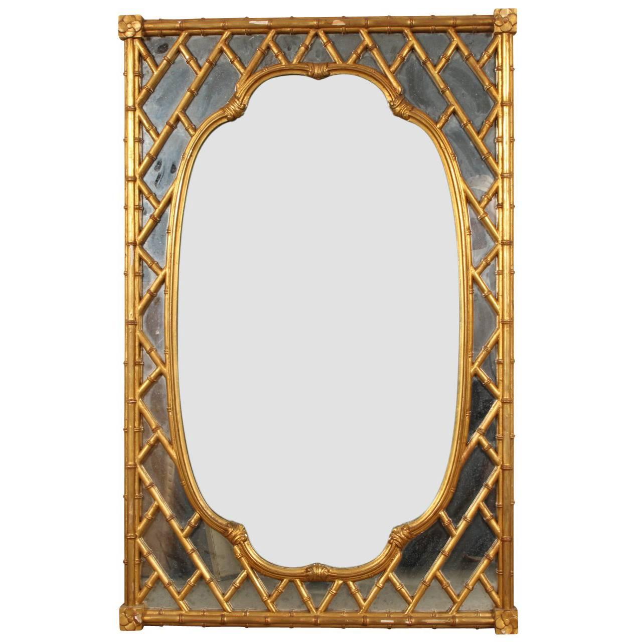 Faux Bamboo Carved and Gilt Mirror