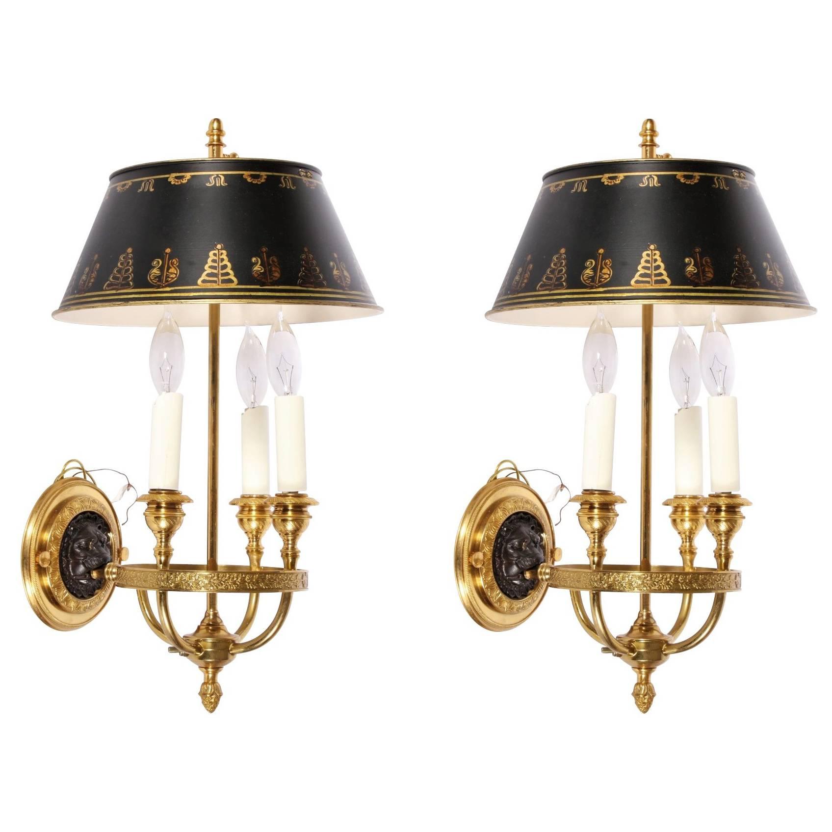 Pair of Brass and Tole Neoclassical Sconces