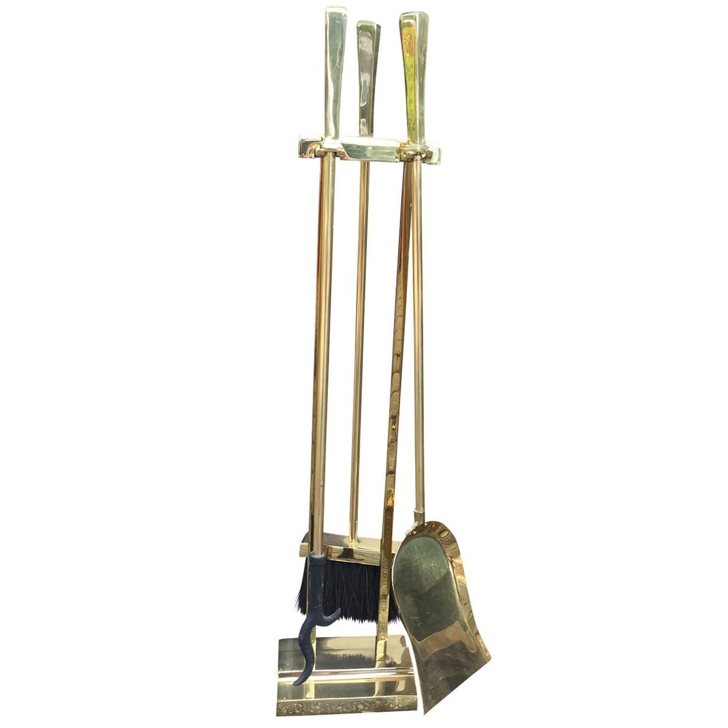 Midcentury Brass Three-Piece Fire Tool Set