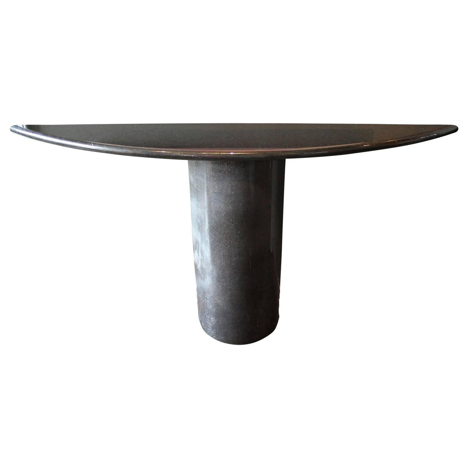 Modern Black/Dark Grey Marble Demilune Console or Entryway Pedestal Table