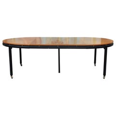 Modern Michael Taylor for Baker Walnut Three-Leaf Two-Tone Oval Dining Table