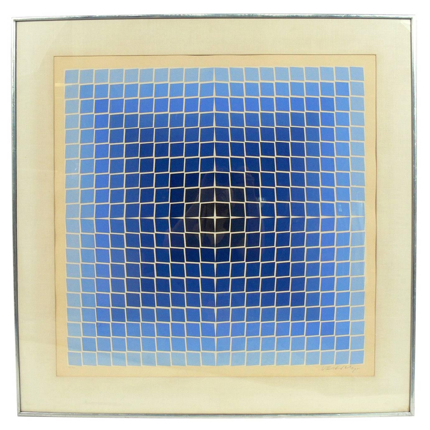 Colorful Geometric Lithograph by Victor Vasarely Signed and Numbered