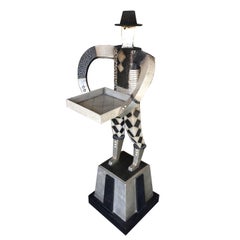 Abstract Server with Tray Metal Sculpture Pedestal Table