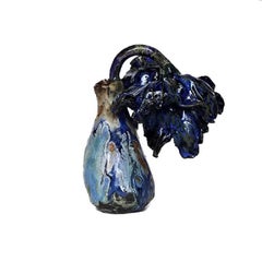 Matthew Solomon Ceramic Bud Vase, Dark and Light Blue with Floral Detail