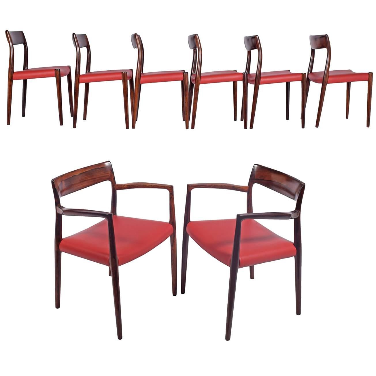 Set of Eight Rosewood Chairs by Niels O. Møller for J. L. Møller