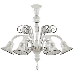 Chandelier Murano Blown Glass Silver Leaf and Black Trimmings, Italian  Style