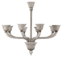 Original Italian Deco Style Murano "Incamiciato" Glass Chandelier Opaque Grey