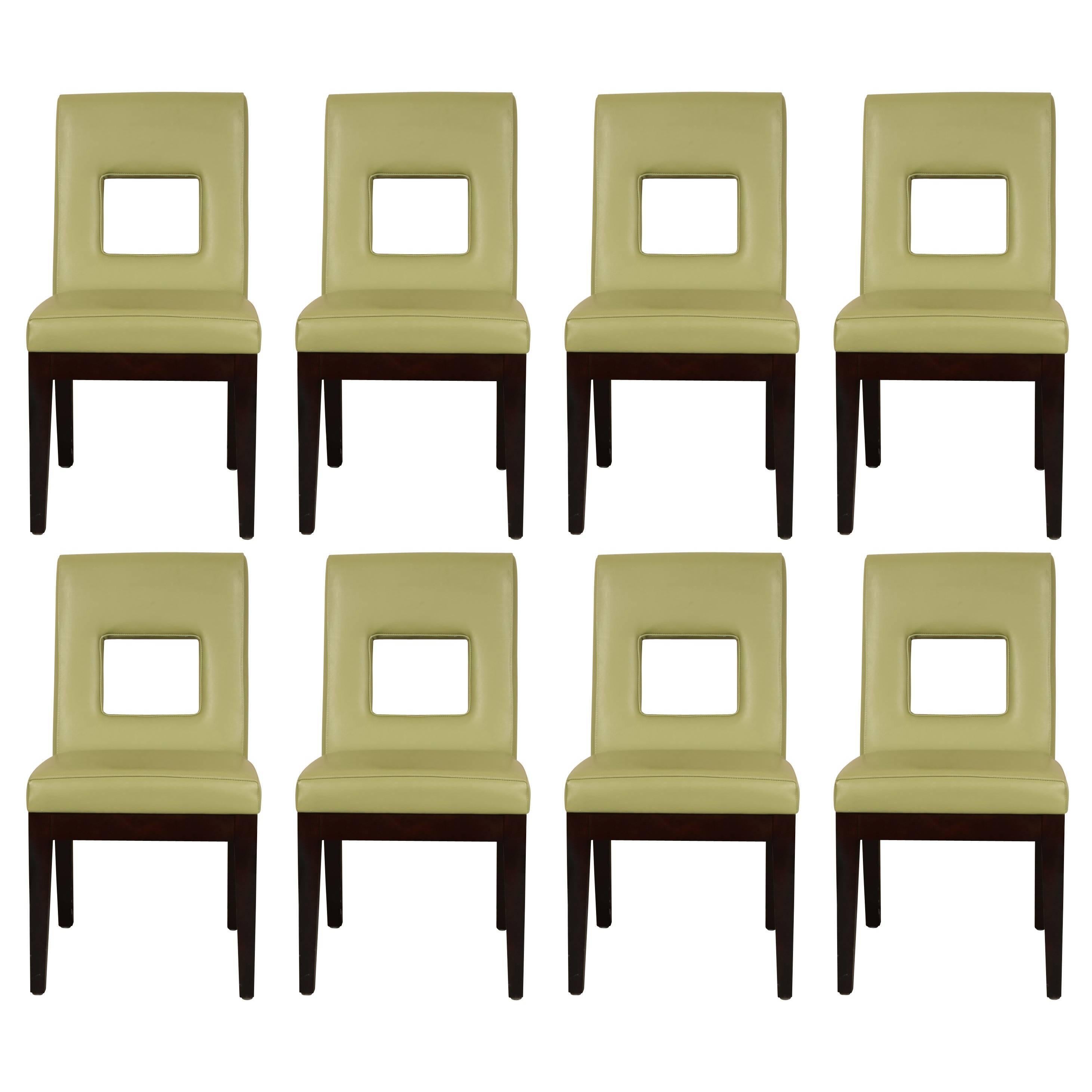 Set of Eight Green Square Back Chairs