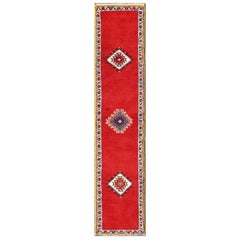 Vintage Morrocan Runner with Tribal Medallions and Repeating Floral Border