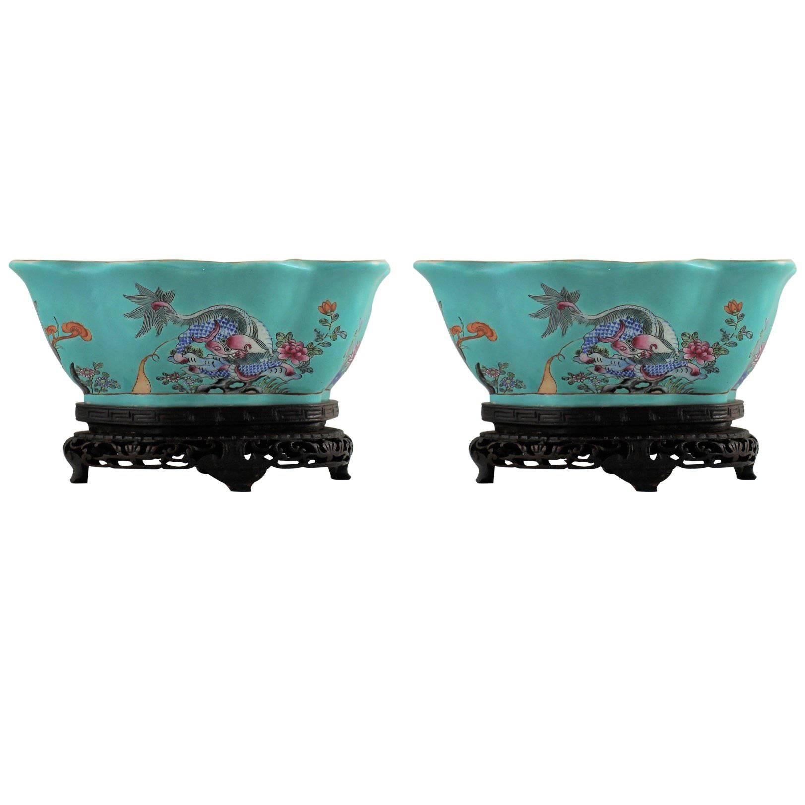 Pair of Chinese Porcelain Bowls on Stands