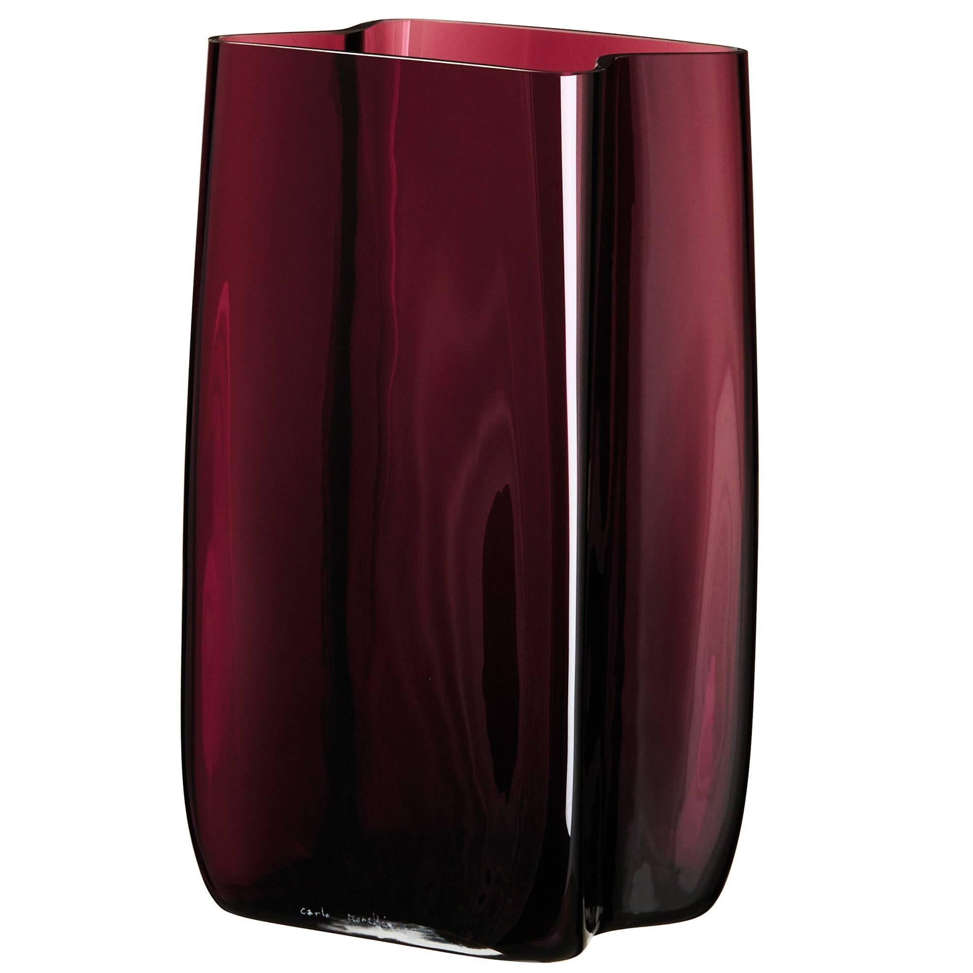 Bosco Carlo Moretti Contemporary Mouth Blown Murano Glass Vase in Purple For Sale
